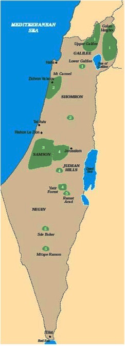 carte des régions viticoles en Israel 